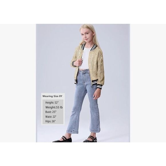 NEW Gold Girls Sequin Bomber Sparkle Zipper Pockets Jacket 8 Yrs - Picture 6 of 8